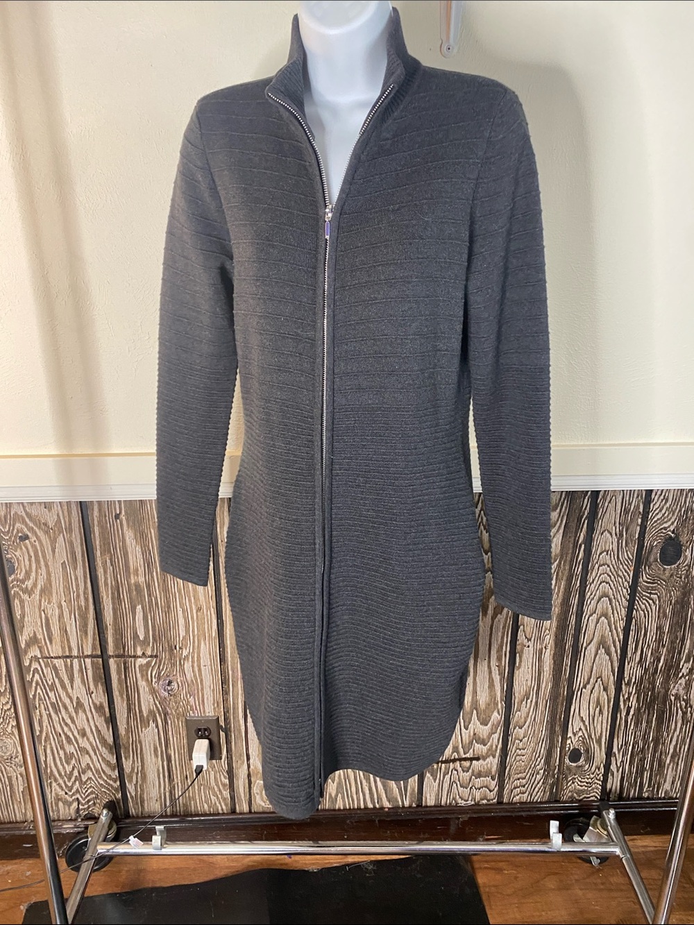Calvin Klein Charcoal Gray Ribbed Knit Top